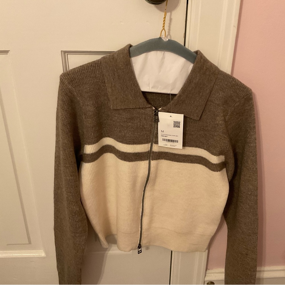 OAK + FORT Brown and Cream Sweater